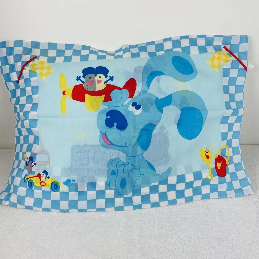 Vintage 2000 Blues Clues Pillow Case Blue Checked Border Y2k Standard Size